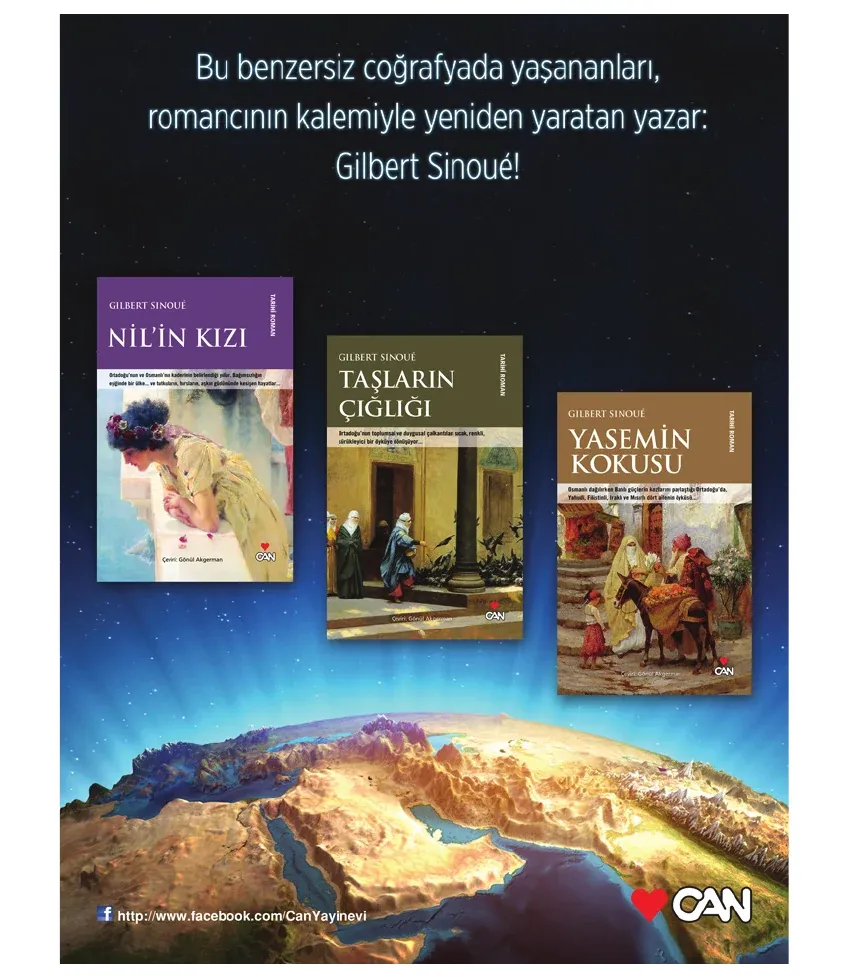 Nil’in Kızı, Taşların Çığlığı and Yasemin’in Kokusu above an illustrated landscape
