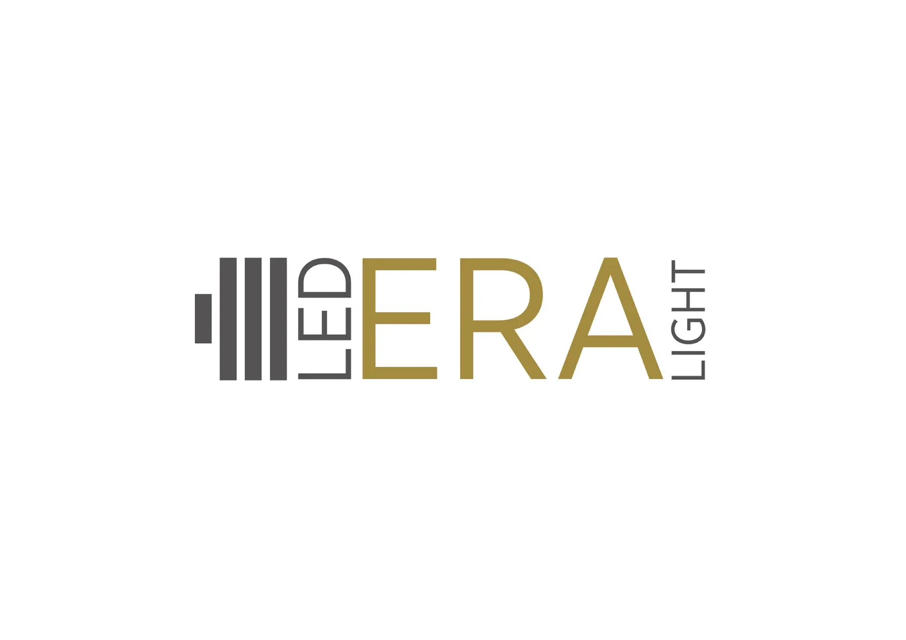 Gold ERA lettering between the upright words LED and LIGHT, with grey bars alongside
